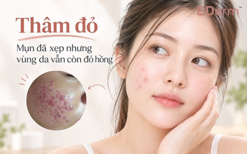Thâm đỏ Mụn đã xẹp nhưng vùng da vẫn còn đỏ hồng